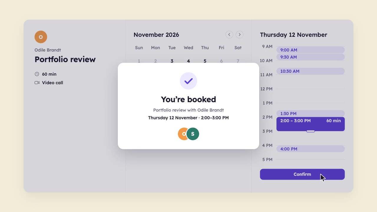 Calendar Booking Flow: product ui animation made with Claude