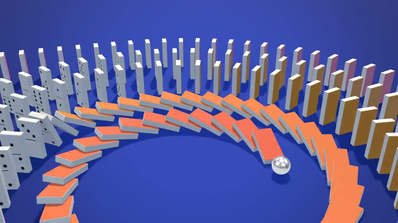 Domino Chain Reaction: 3d animation made with Claude