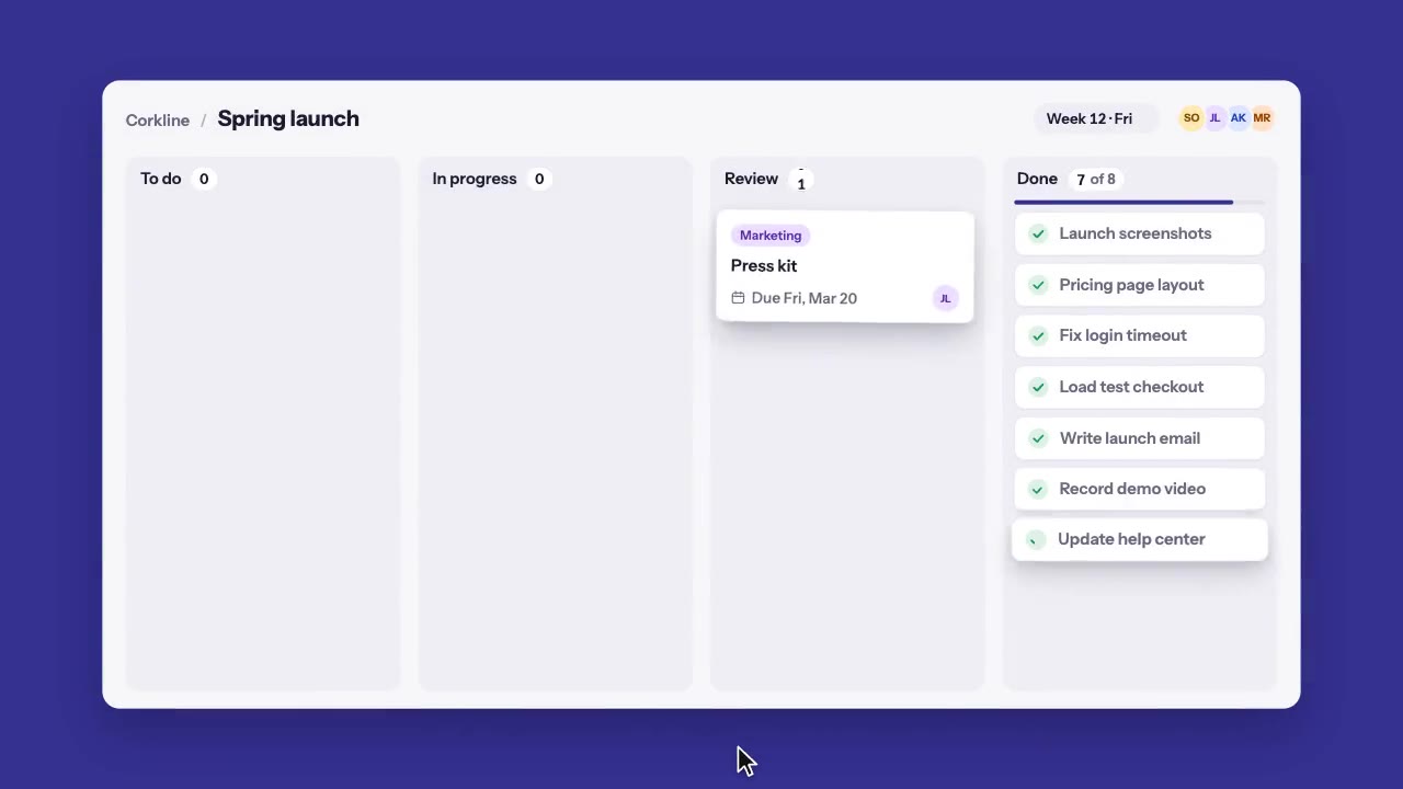 Kanban Board: product ui animation made with Claude