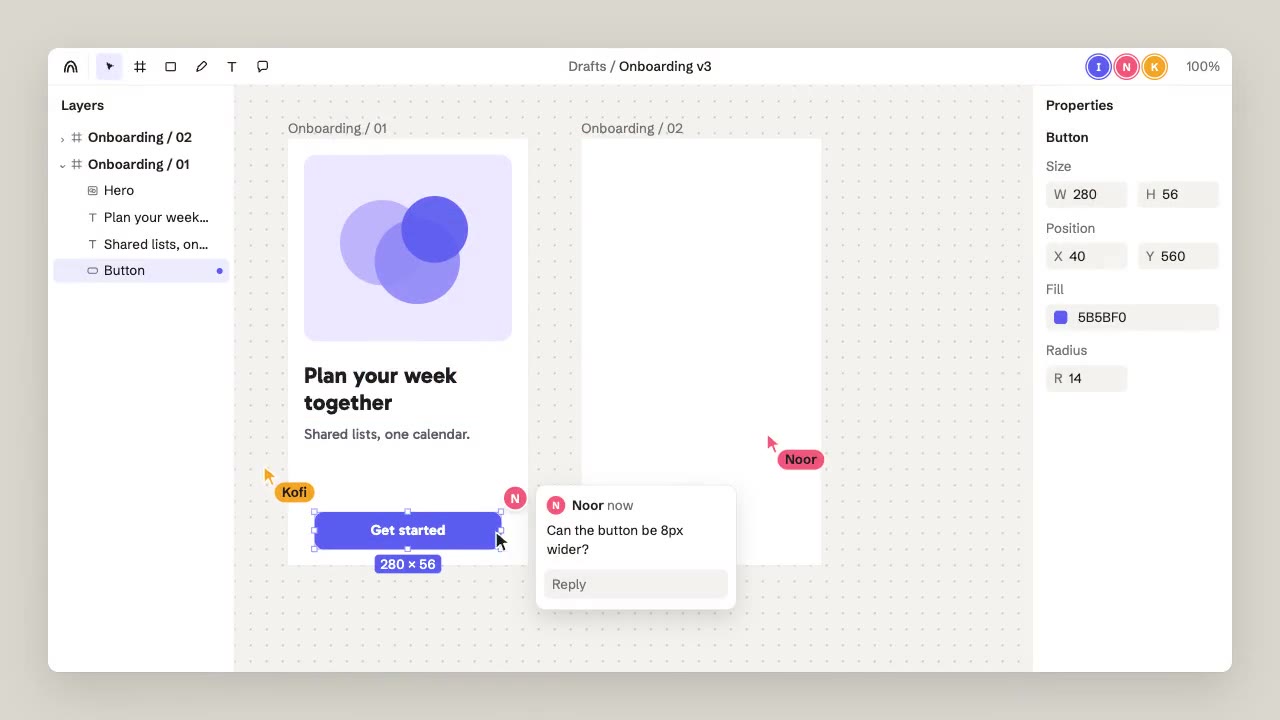 Multiplayer Design Canvas: product ui animation made with Claude