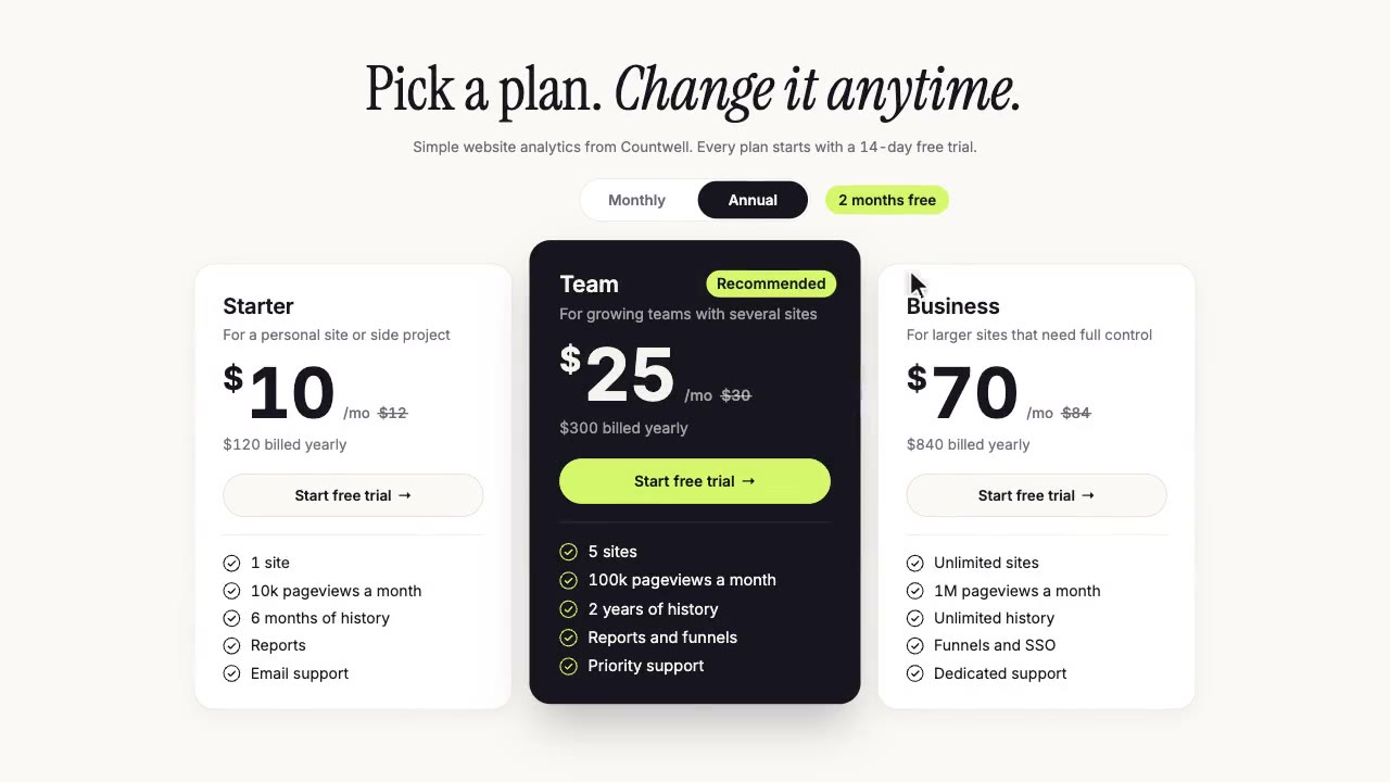 Pricing Page: landing page animation made with Claude