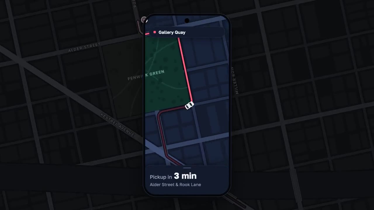 Ride-Hailing App: phone animation made with Claude