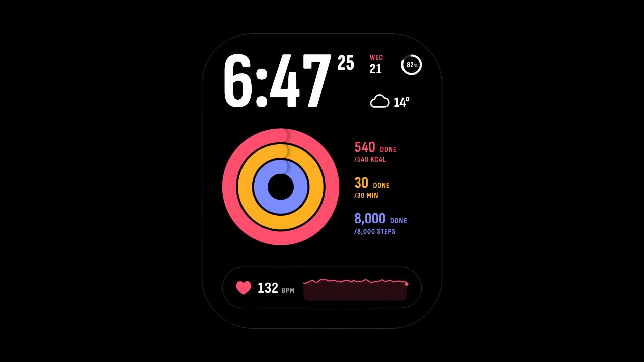 Smartwatch Activity Face: phone animation made with Claude