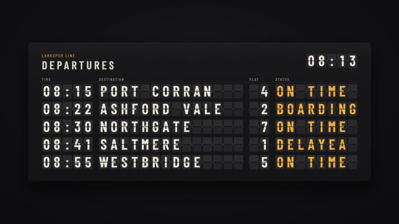 Still from Split-Flap Departure Board